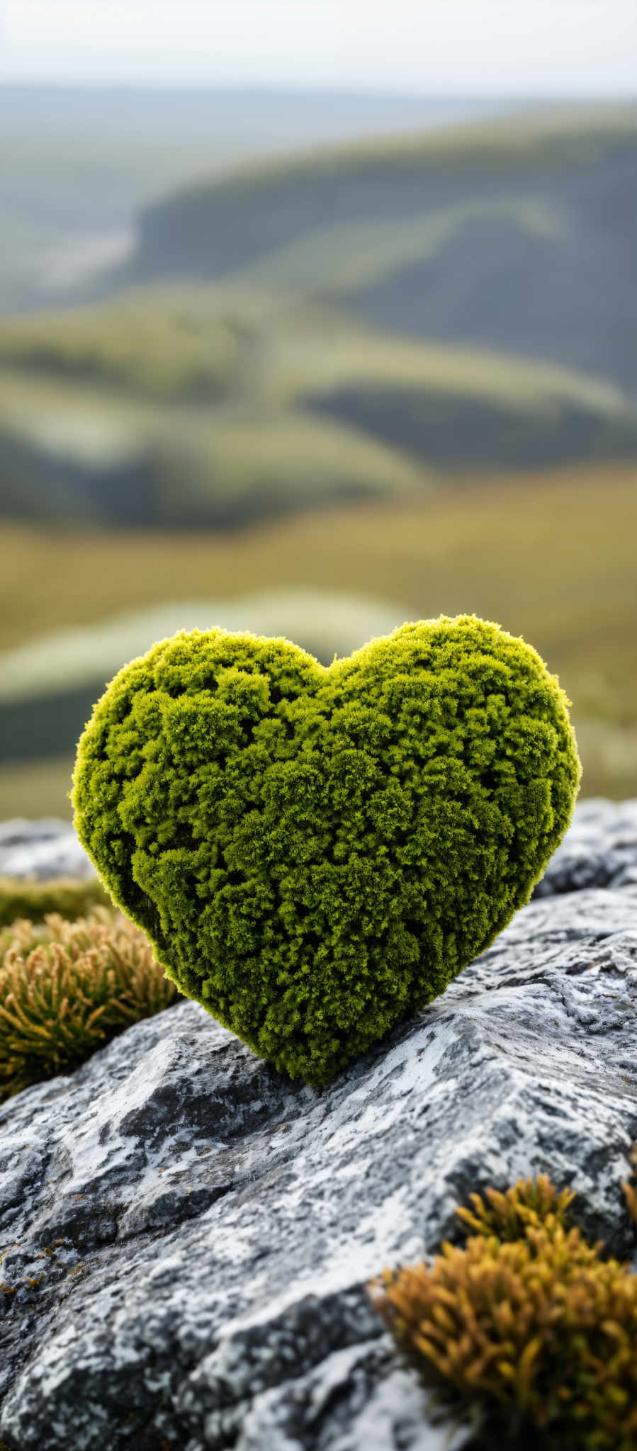 A heart shaped bush with green leaves on a rock.