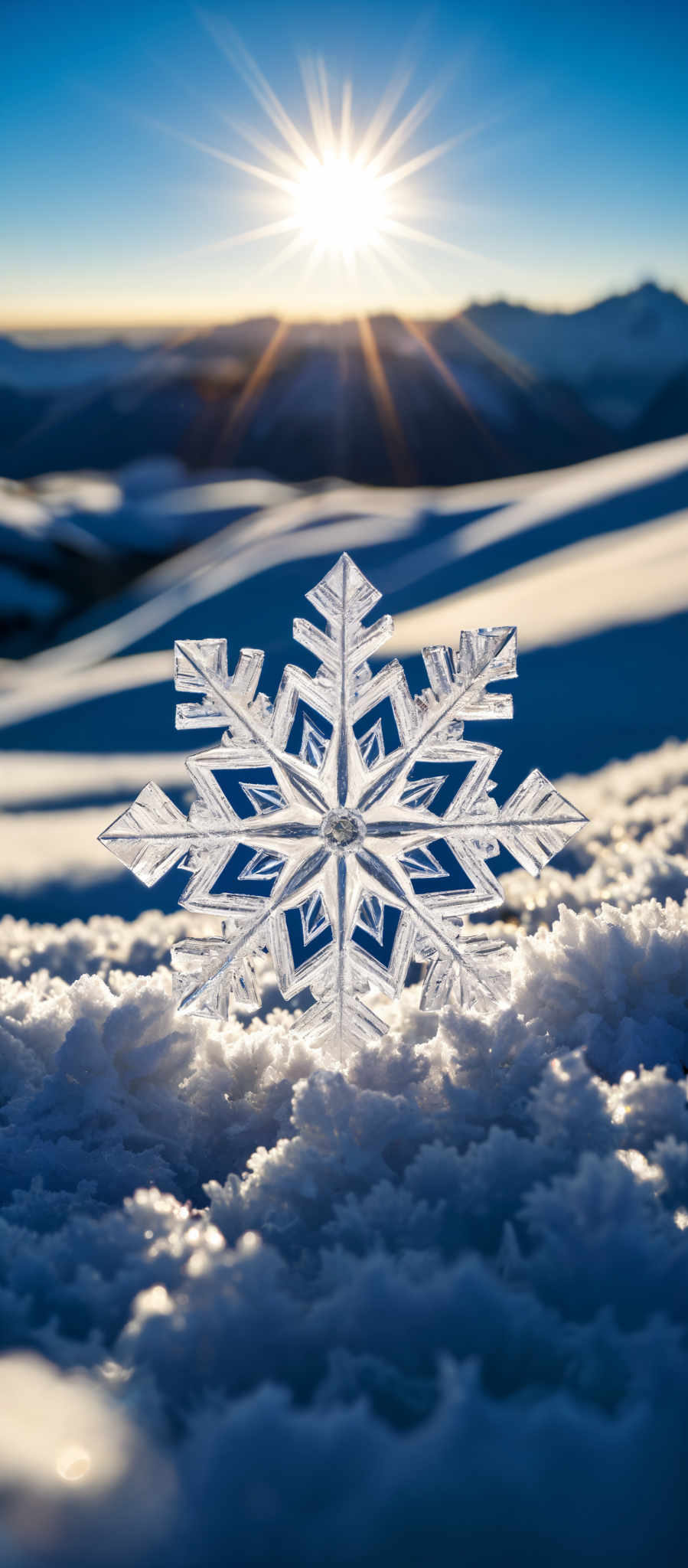 A snowflake with a blue and white pattern.