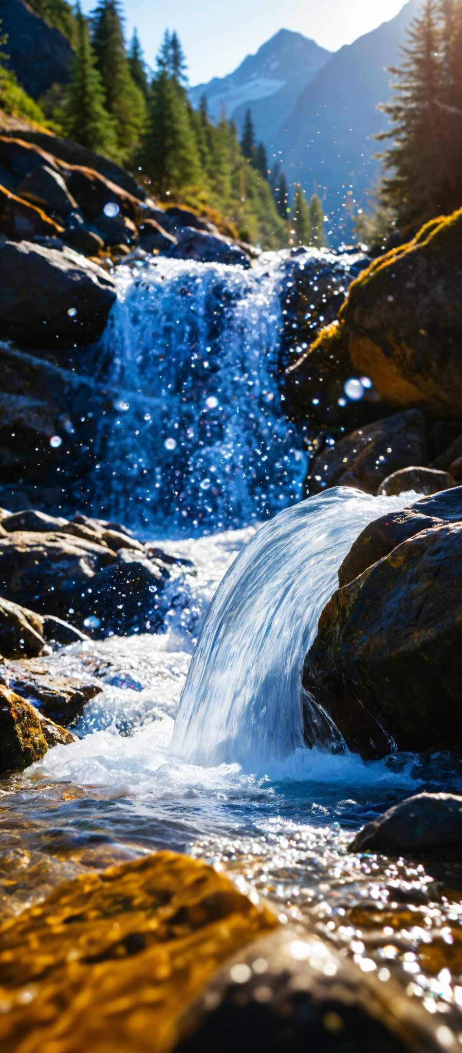 A waterfall cascades down a rocky cliff surrounded by a pool of water.