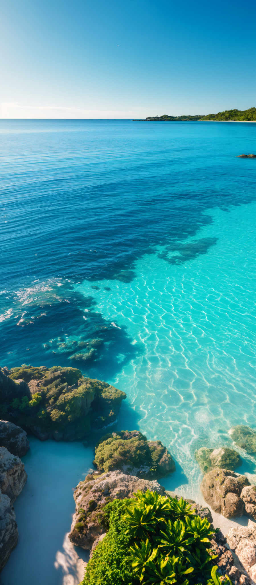 A beautiful view of the ocean with a coral reef.