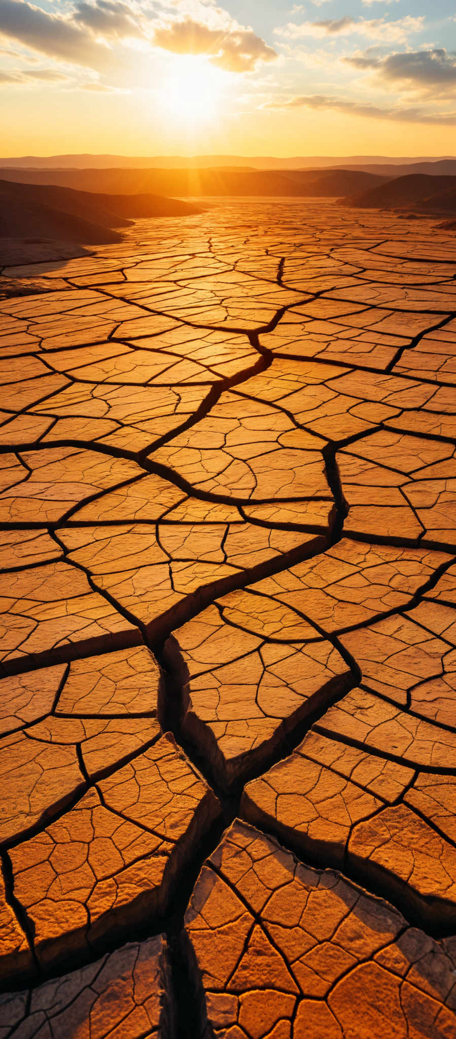 A close up of a cracked surface with the sun shining through the cracks.