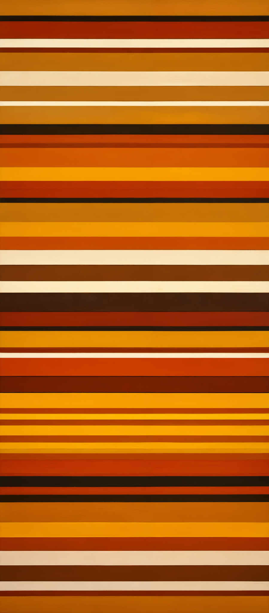 The image showcases a series of horizontal stripes in varying shades of orange, yellow, and brown. The stripes are of different widths, creating a rhythmic pattern. The background is a muted beige, which contrasts with the vibrant colors of the stripes.