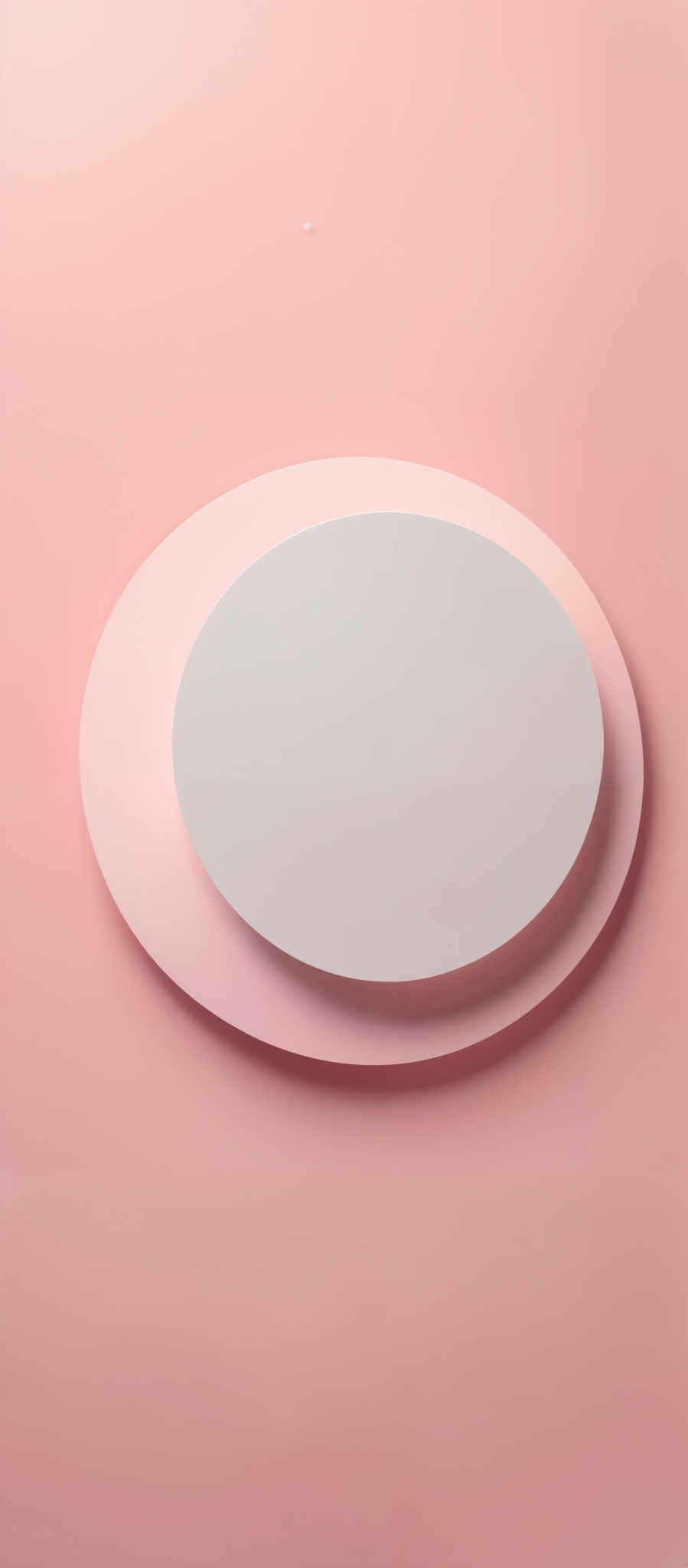 The image showcases a minimalist design with a dominant pink background. There are two overlapping elliptical shapes in varying shades of pink and white. The top ellipticle is larger and has a white center, while the bottom one is smaller and has its entirety in a light pink shade. There's also a small white dot situated above the top ellipsoid.