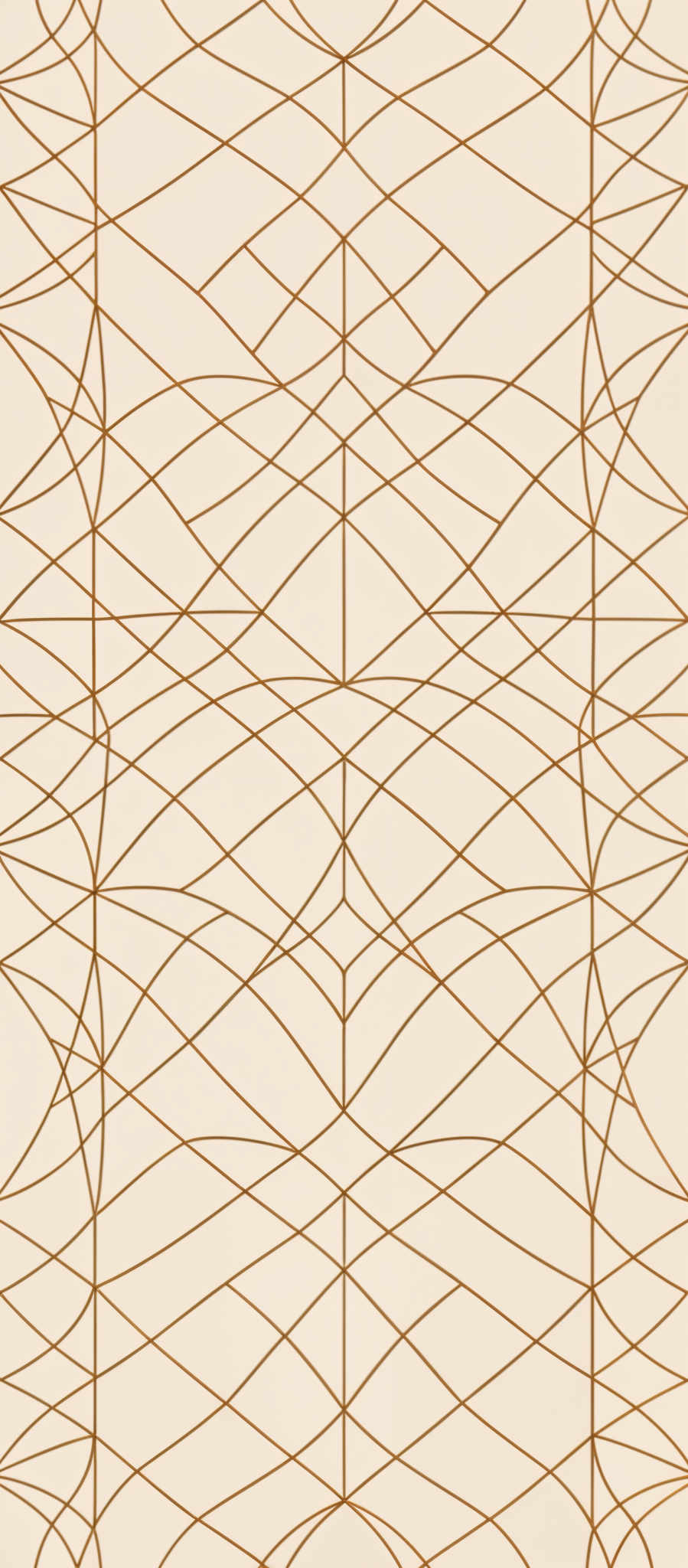 The image showcases a symmetrical pattern with intersecting lines forming a series of triangles and diamond shapes. The primary color is a light beige or cream, and the lines are drawn in a golden or bronze hue. The pattern is repeated multiple times vertically and horizontally, creating a sense of rhythm and balance.