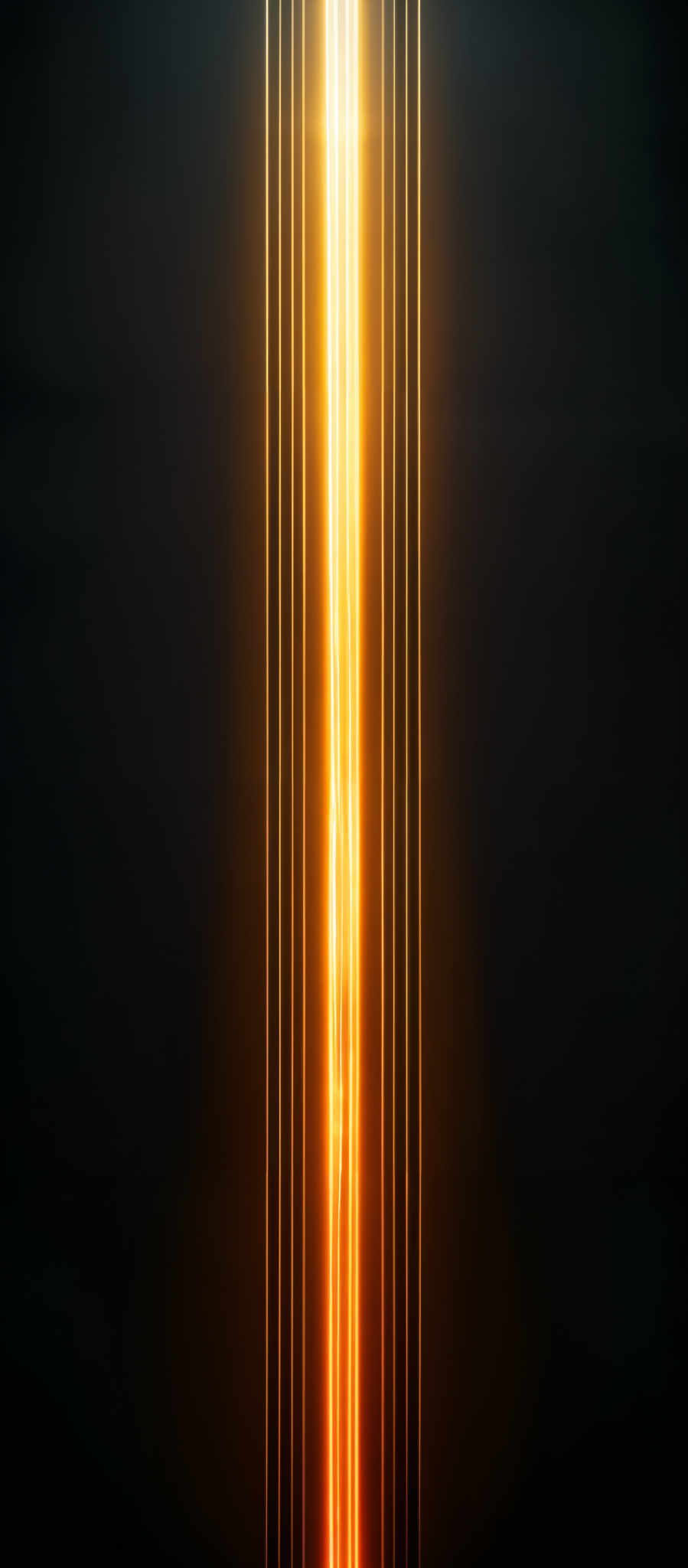 The image showcases a vertical alignment of bright, glowing vertical lines. These lines are predominantly orange and yellow, emanating a radiant and intense light. The background is dark, almost black, which accentuates the luminosity of the lines. The overall impression is one of energy, brightness, and contrast.