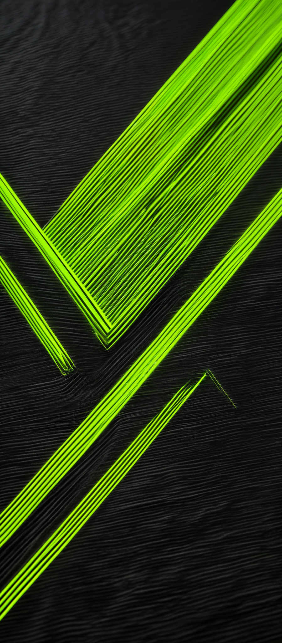 The image showcases a dark background with vibrant neon green lines. The lines are intricately designed, forming sharp angles and intersecting with each other. The neon color stands out prominently against the dark background, creating a striking contrast. The overall design gives a modern and tech-inspired feel.