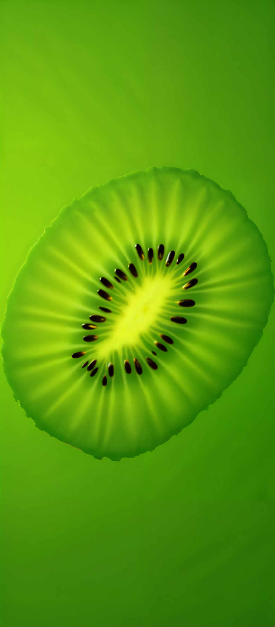 A close up of a kiwi fruit with its seeds.