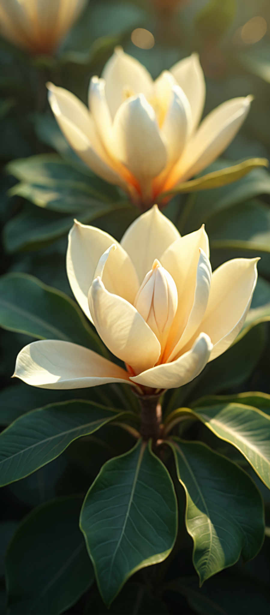 A beautiful white flower with yellow tips is the main focus of this image.