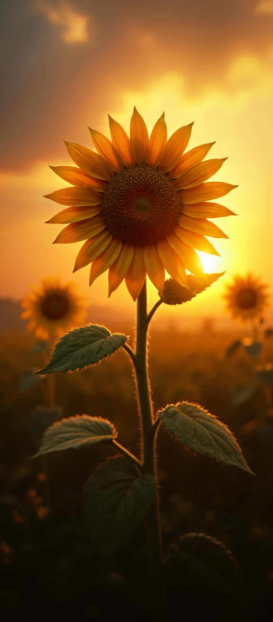 A large sunflower with a bright orange center and yellow petals.