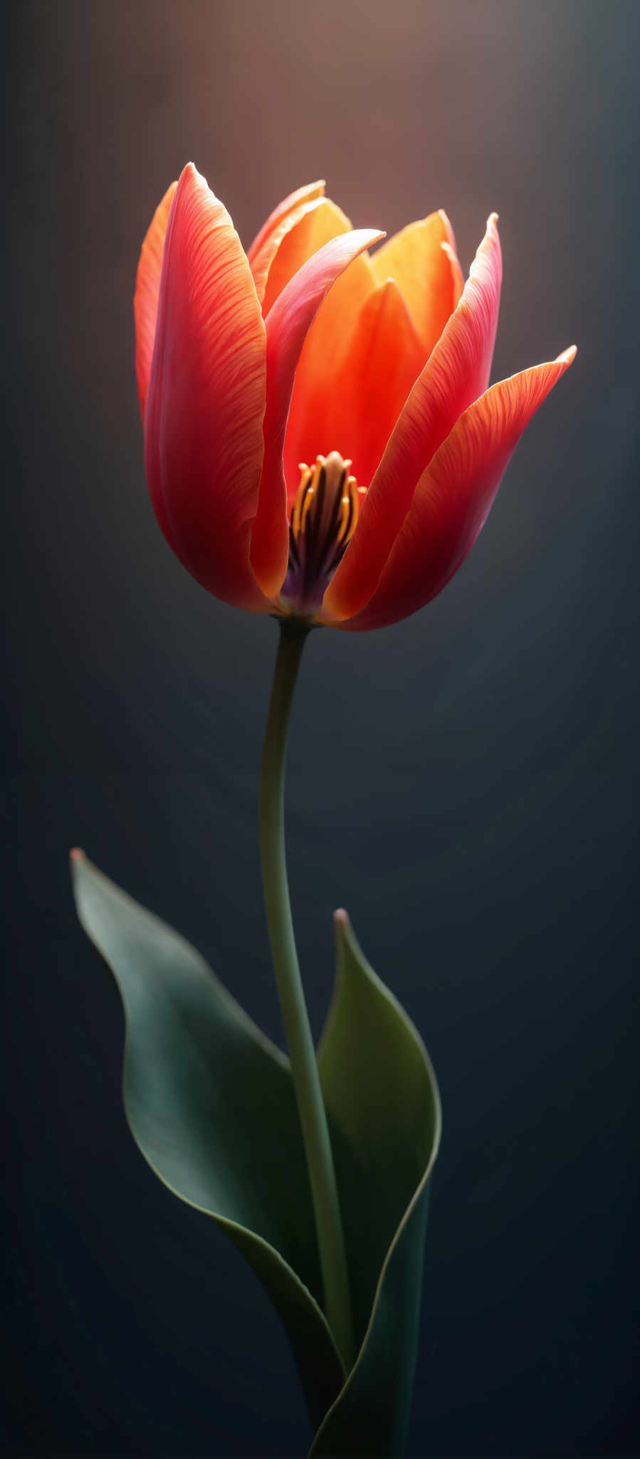 A close up of a red tulip with a yellow center.