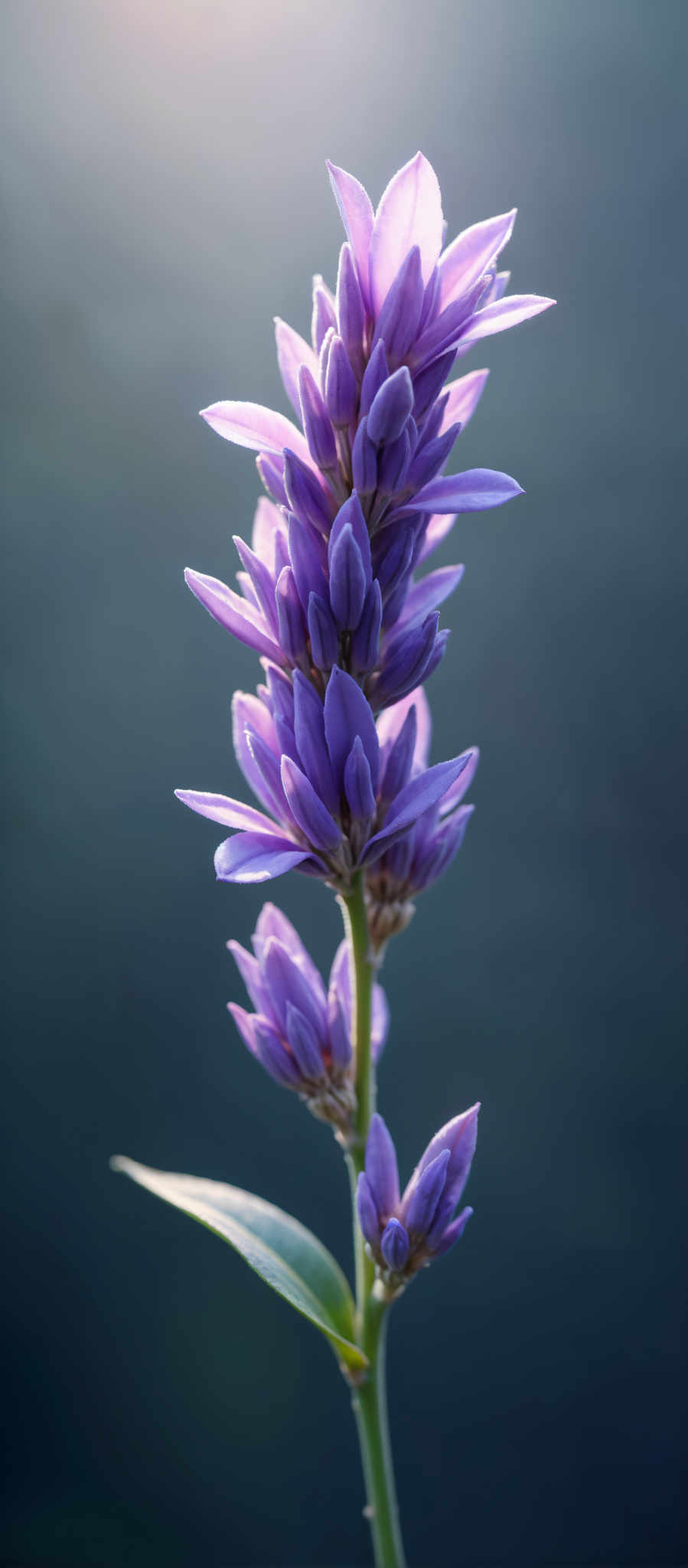 A cluster of purple flowers with green stems.