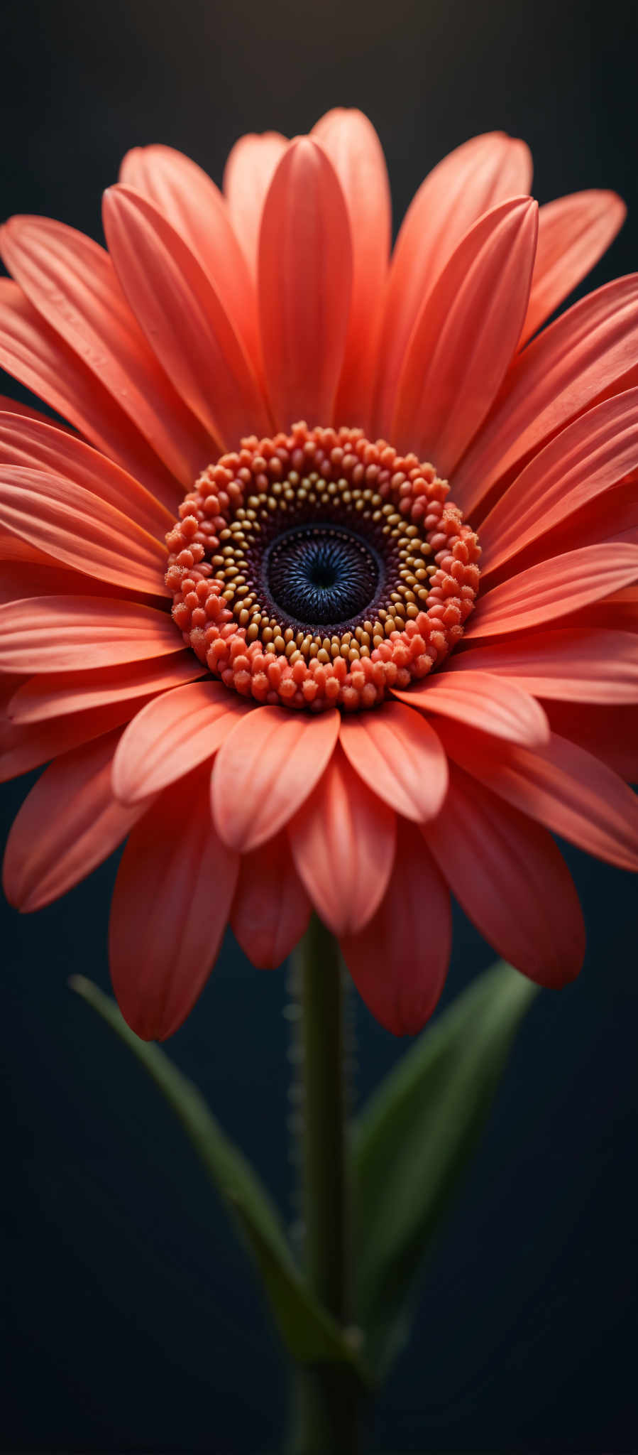 A vibrant red flower with a yellow center and orange petals.