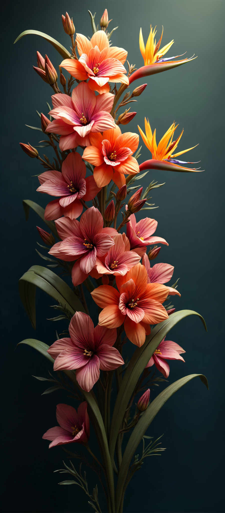 A beautiful arrangement of flowers in various shades of pink and orange.