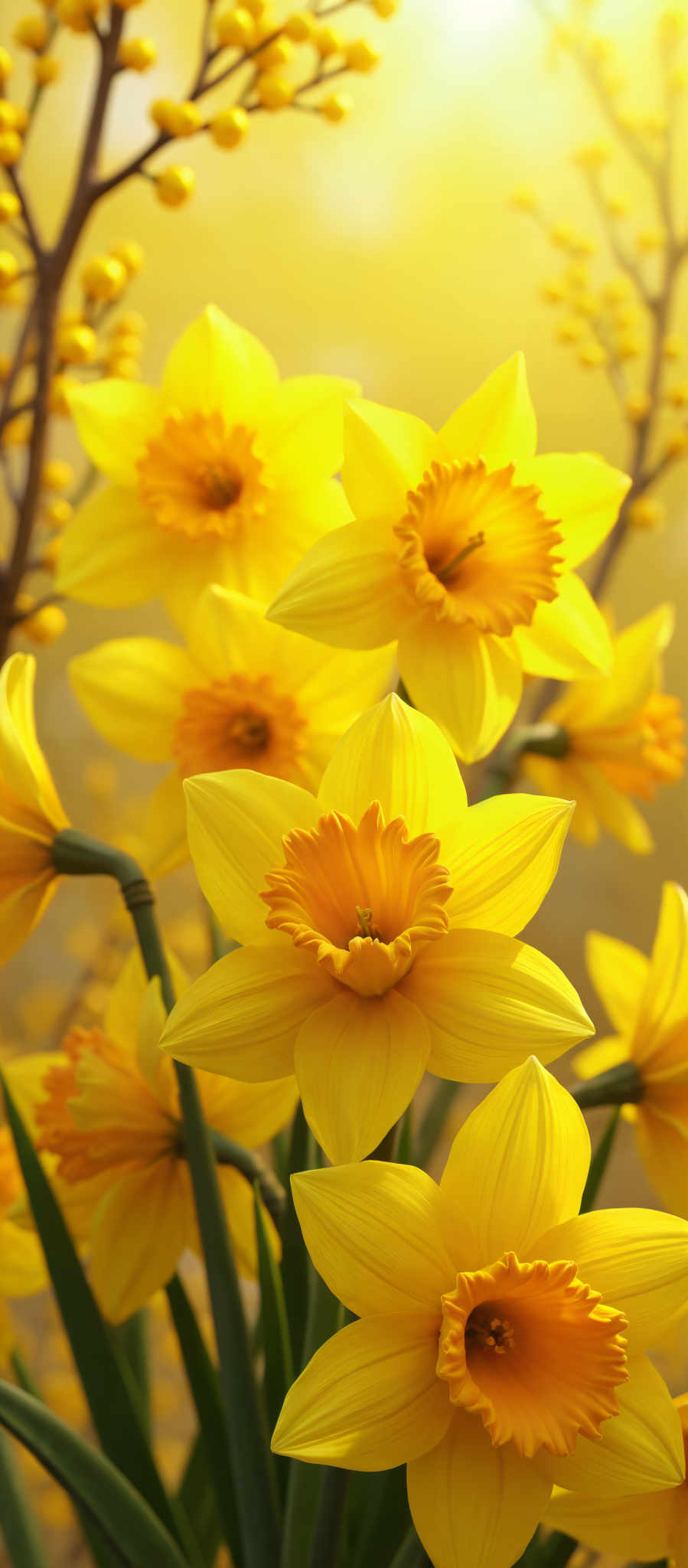 A cluster of yellow daffodils with orange centers.