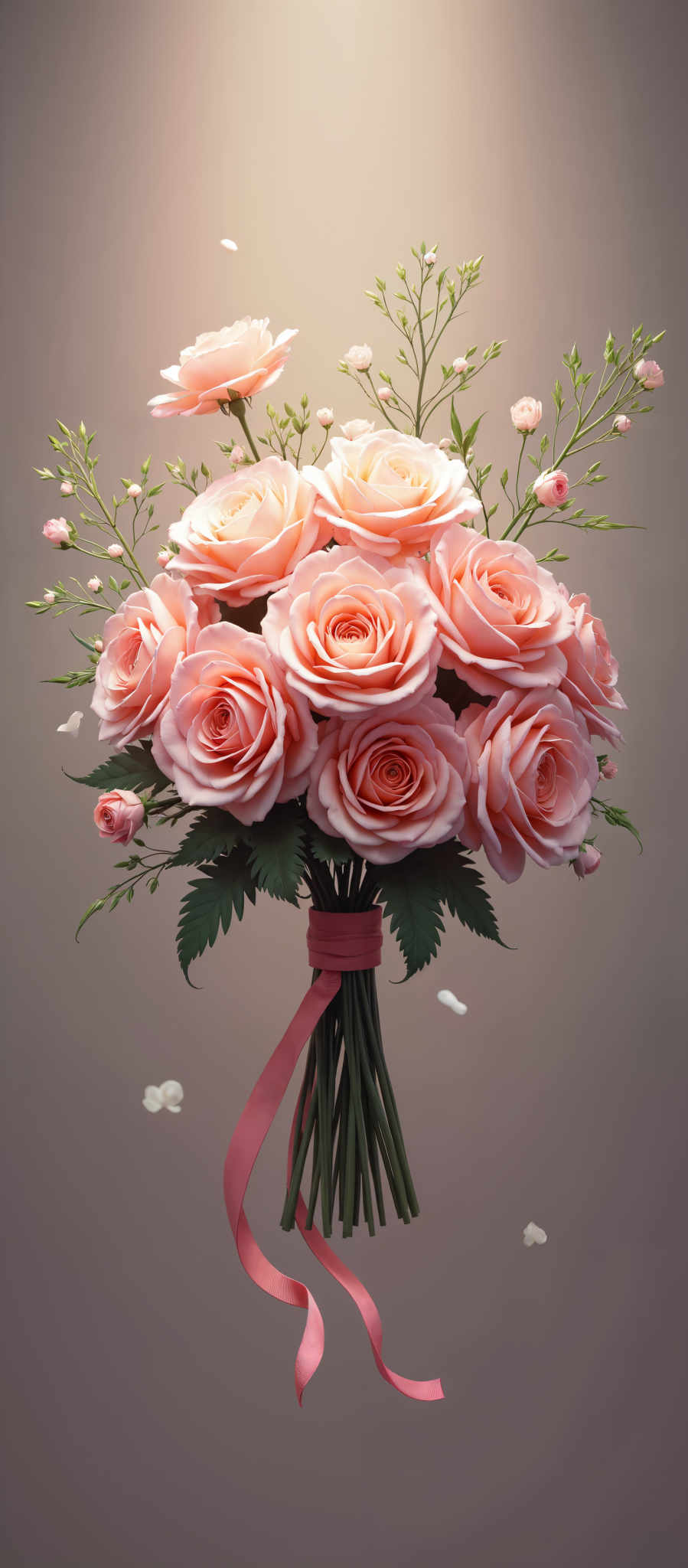 A bouquet of roses in shades of pink and white.