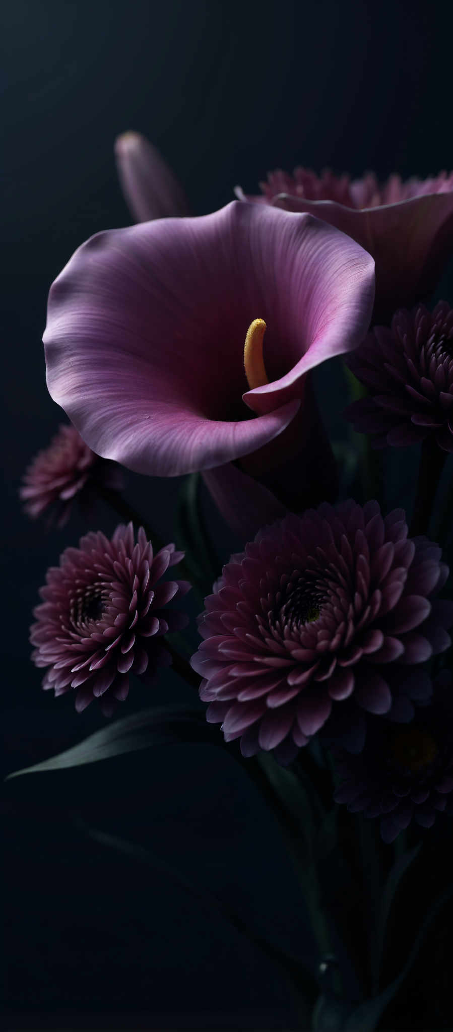 A close up of a purple flower with a yellow center.