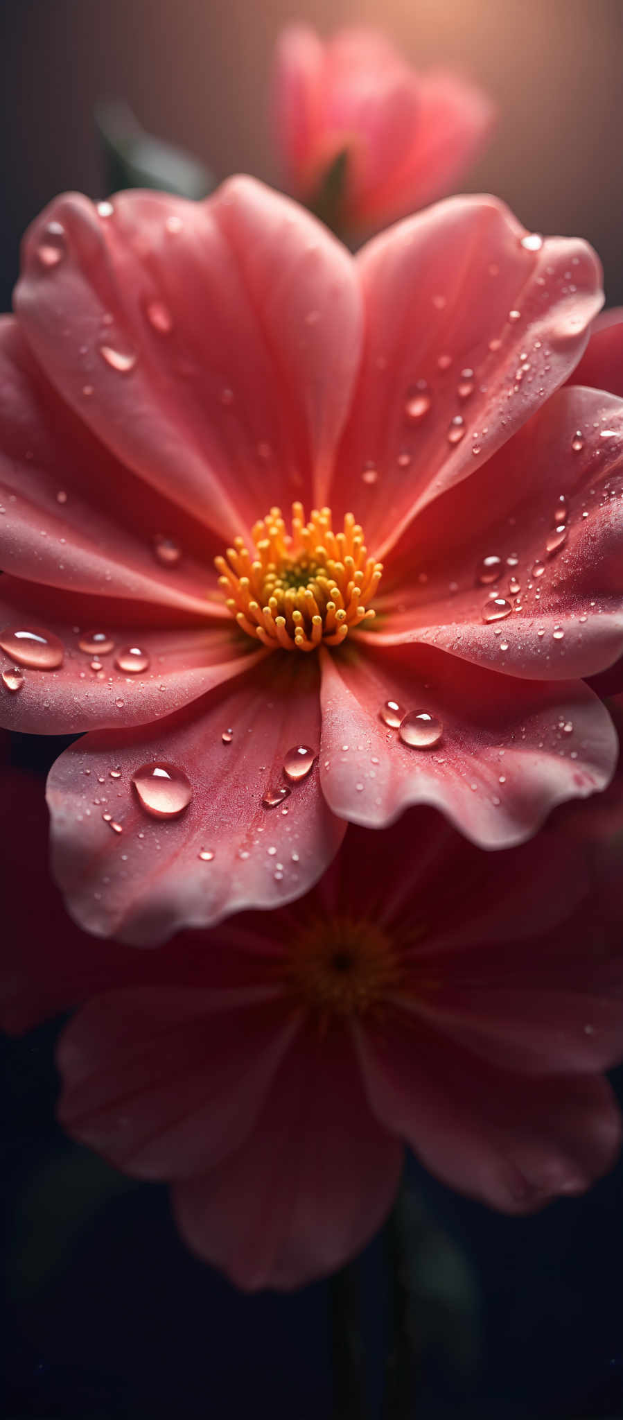 A close up of a red flower with yellow center.