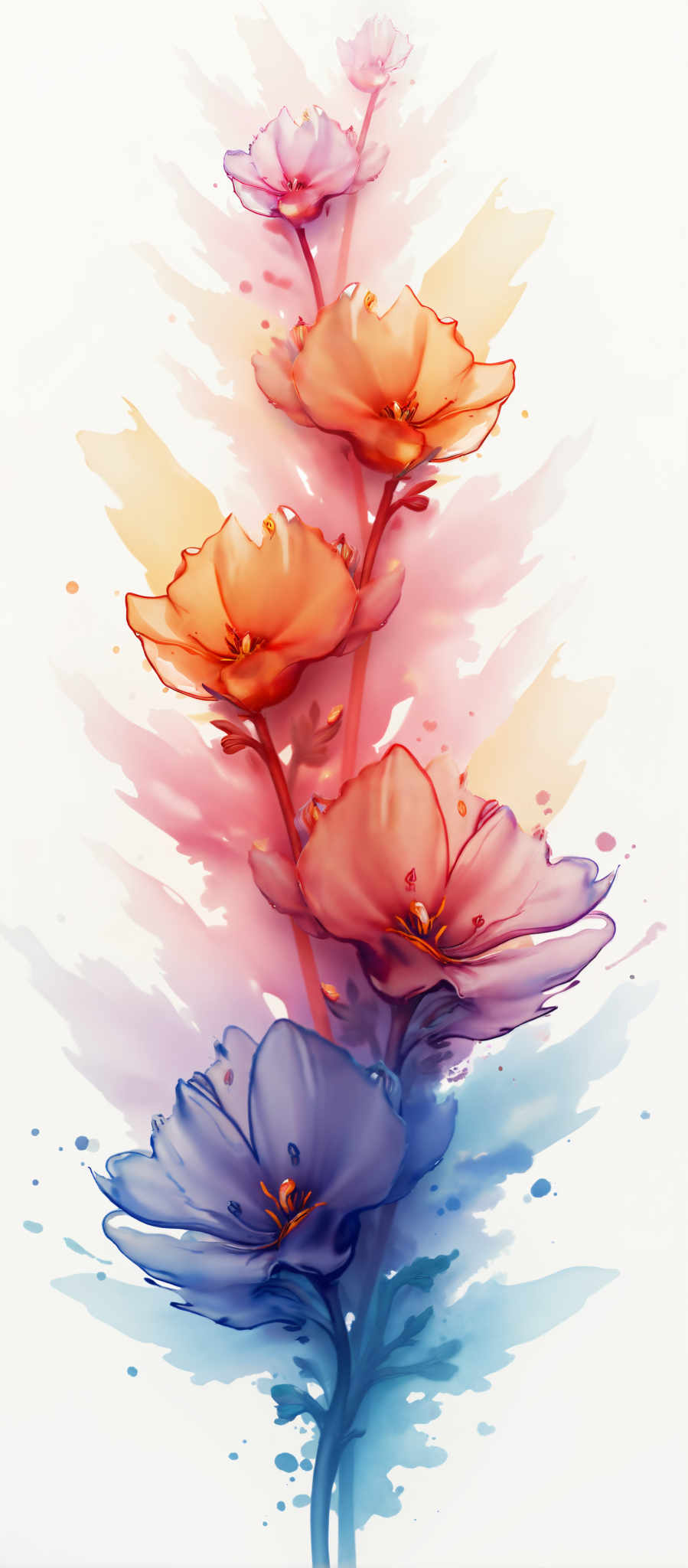 A digital painting of a group of flowers in various colors.