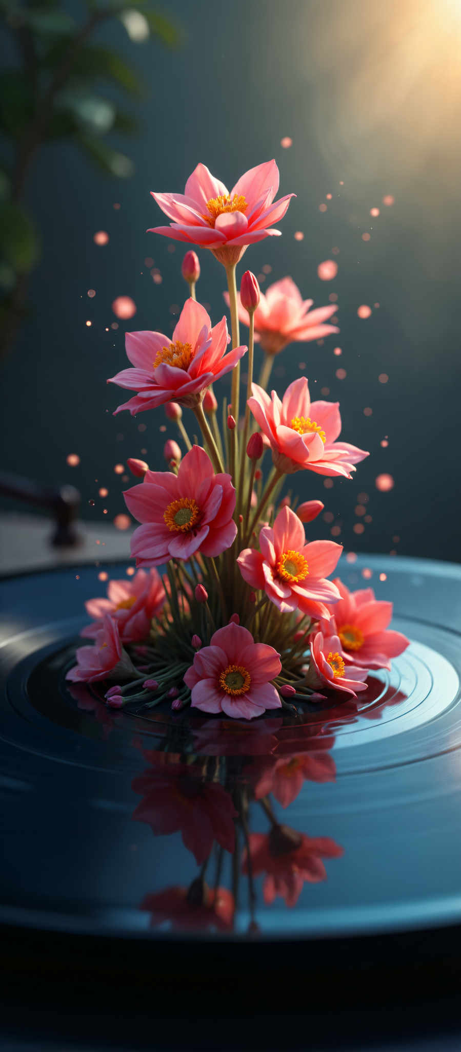 A beautiful arrangement of pink flowers with yellow centers.