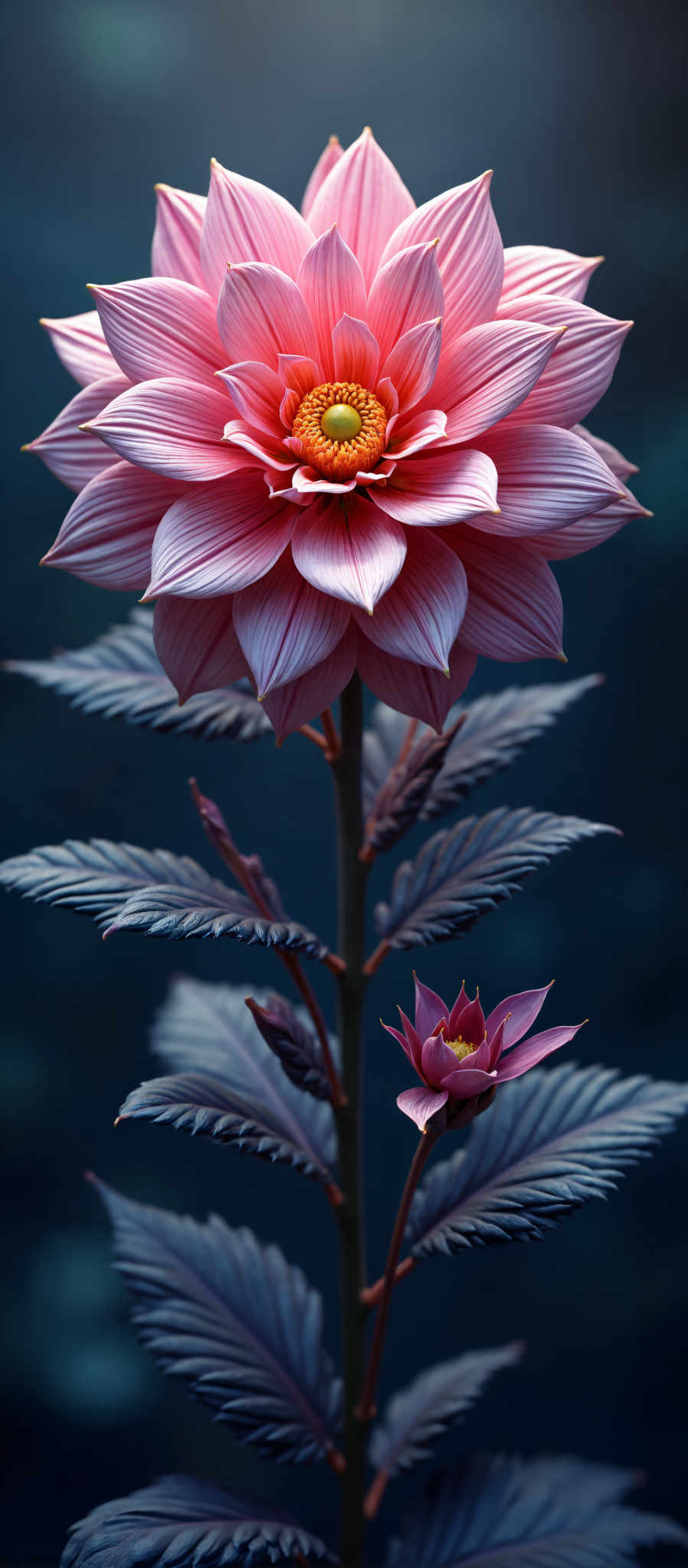 A beautiful pink flower with yellow center surrounded by green leaves.