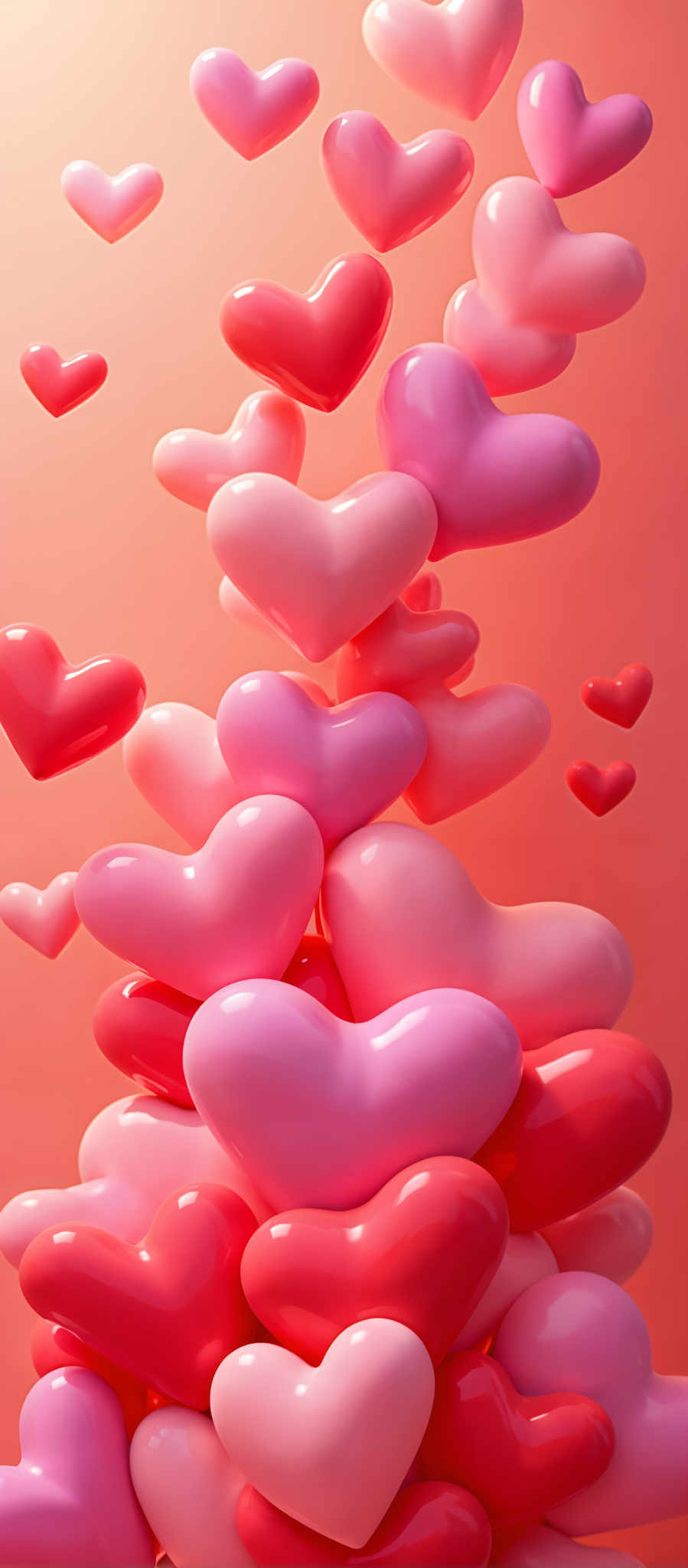 A stack of pink hearts against a pink background.