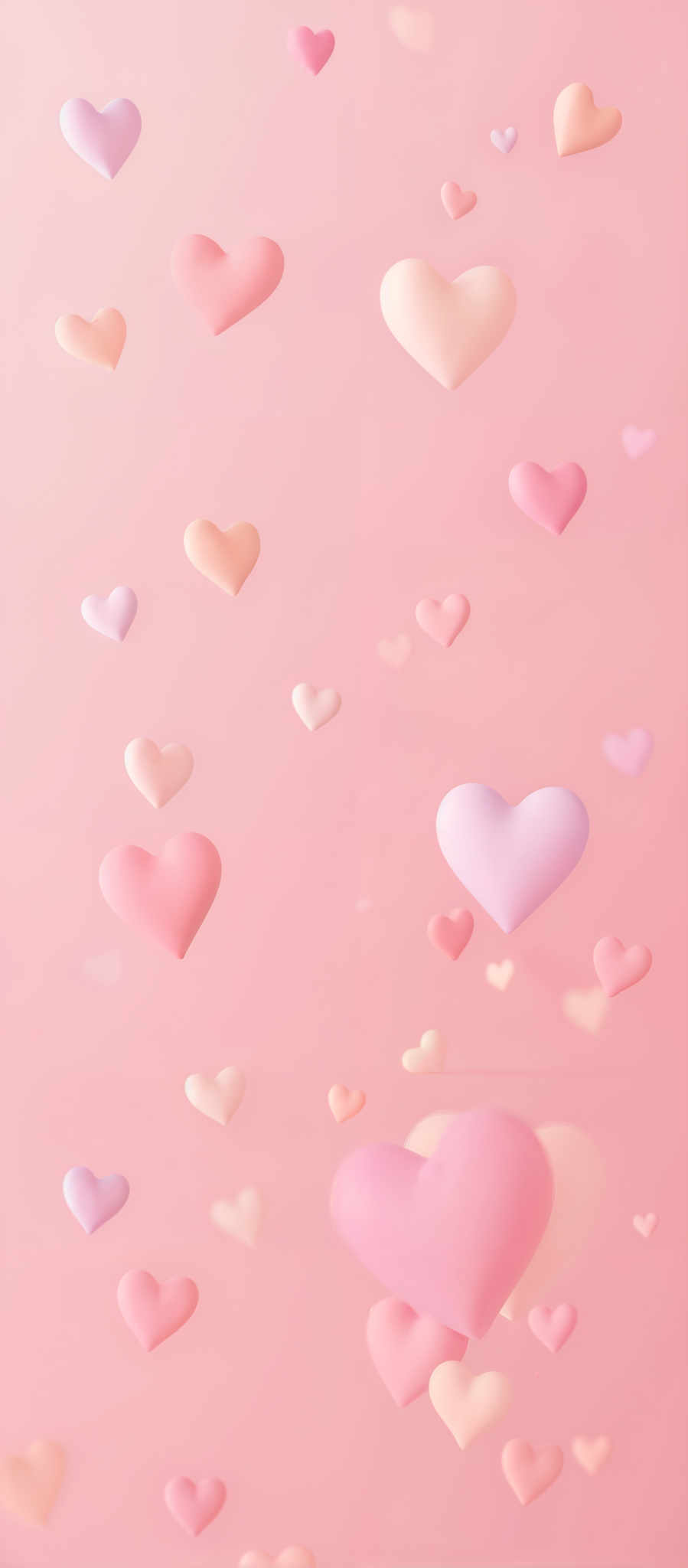 A collection of hearts in various shades of pink are scattered across a pink background.