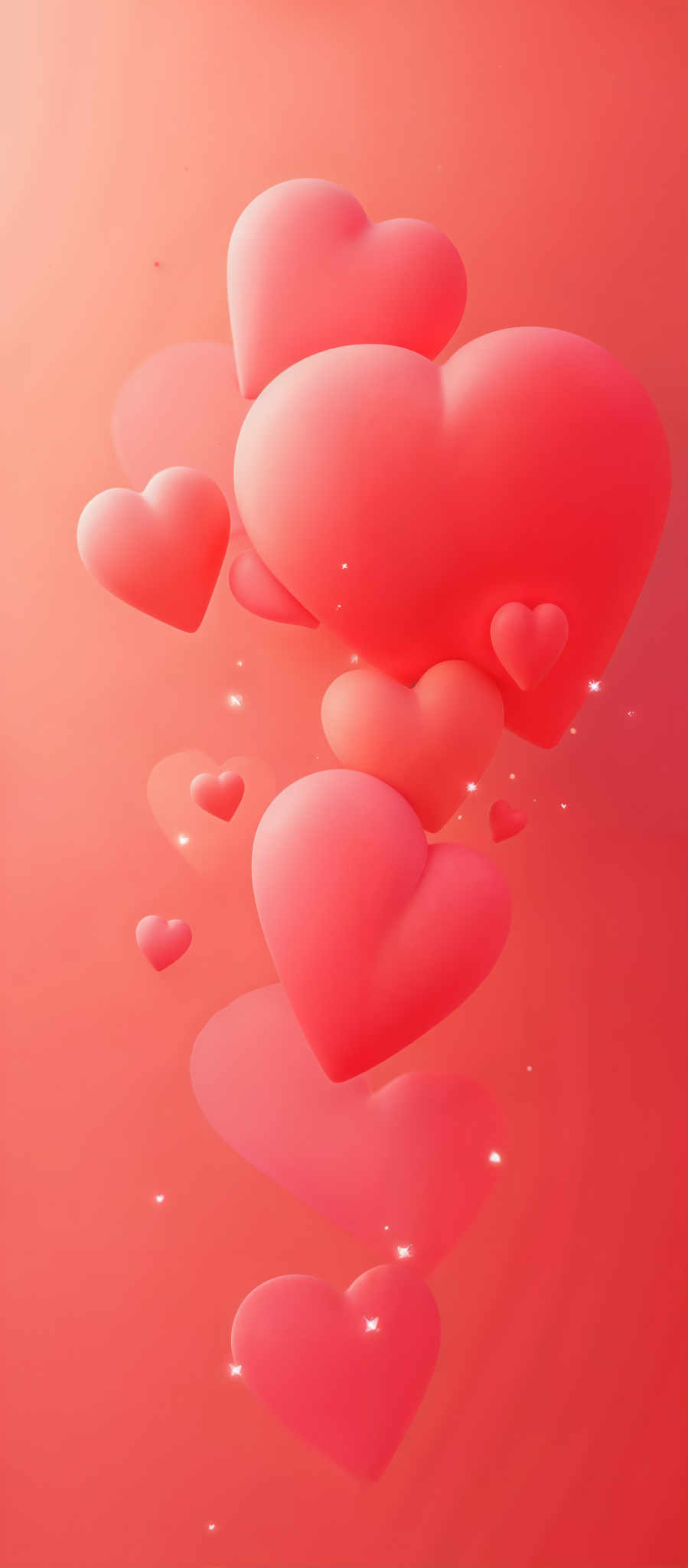 A digital image of hearts in various shades of pink.