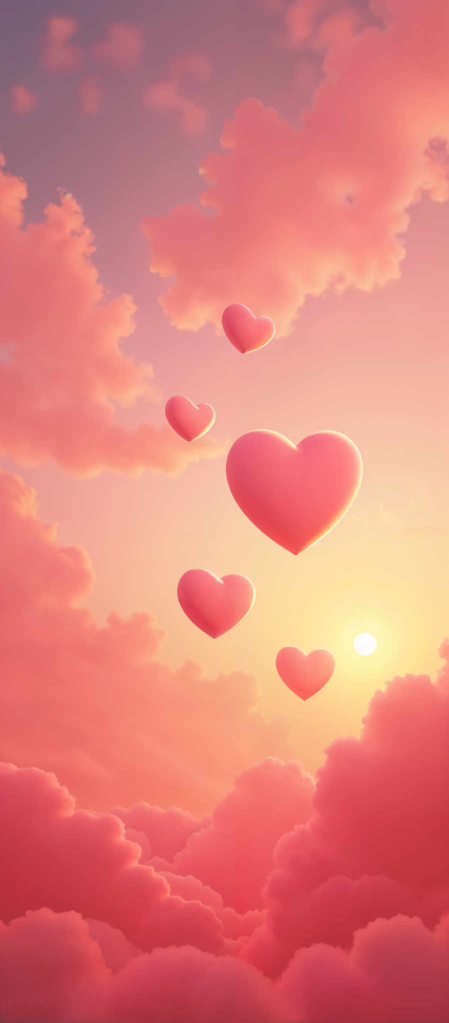 A pink sky with hearts floating in it.