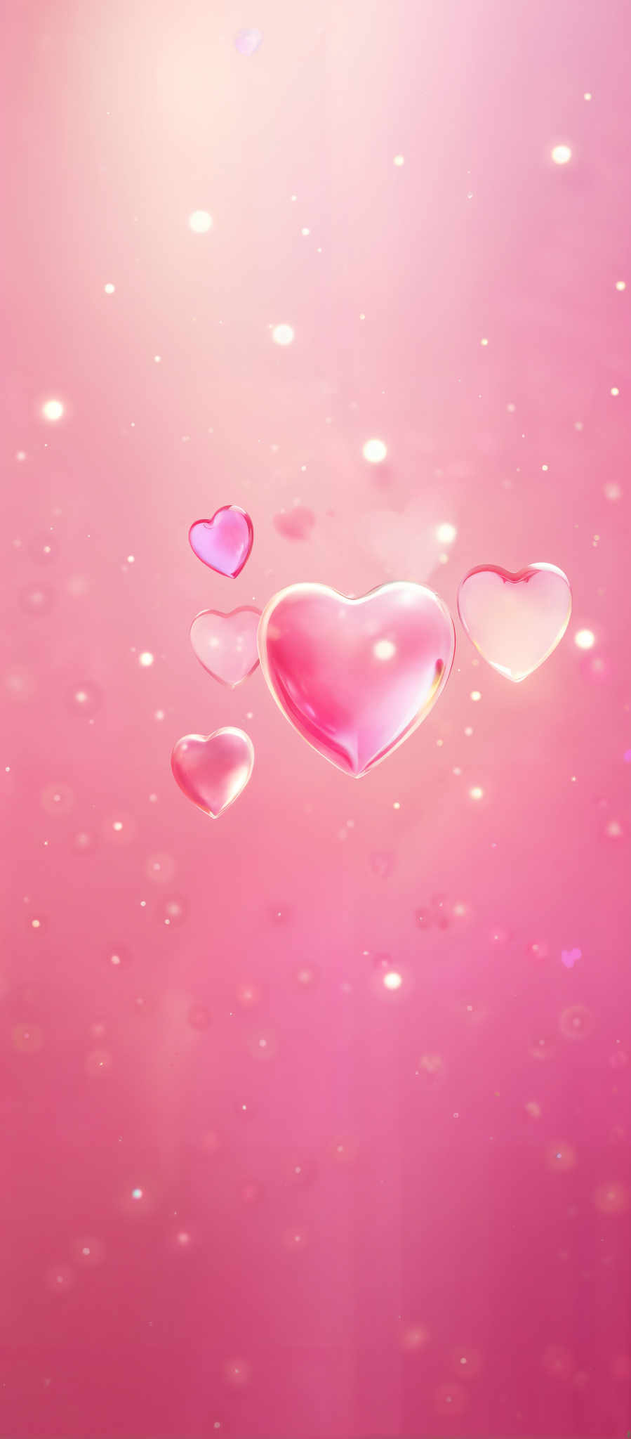 A heart-shaped image is surrounded by smaller hearts and dots in a pink background.