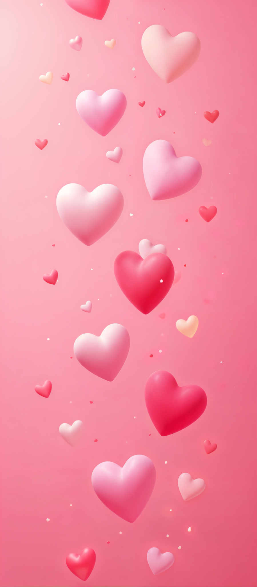 The image presents a vibrant display of love and affection symbolized by a multitude of hearts in varying shades of pink. The hearts each unique in size and shape are scattered across the canvas creating a sense of randomness and spontaneity. Some hearts overlap each other while others stand alone each telling its own silent story. The background is a gradient of pink transitioning from a lighter shade at the top to a darker one at the bottom adding depth and dimension to the image.

The hearts are not merely placed randomly; they are arranged in a diagonal line that starts from the top left corner and ends at the center of the bottom right corner. This arrangement creates a visual journey from the lightest shade of pink to the darkest guiding the viewer's eyes through the image in a natural and pleasing manner.

Despite the randomness there is a sense order and harmony in the image with each heart contributing to the overall theme of love. The image does not contain any text or other discernible objects and the focus is solely on the hearts and their arrangement. The relative positions of the hearts their sizes and their shades of color all contribute to the narrative of the love theme. The heart is a universal symbol of love,