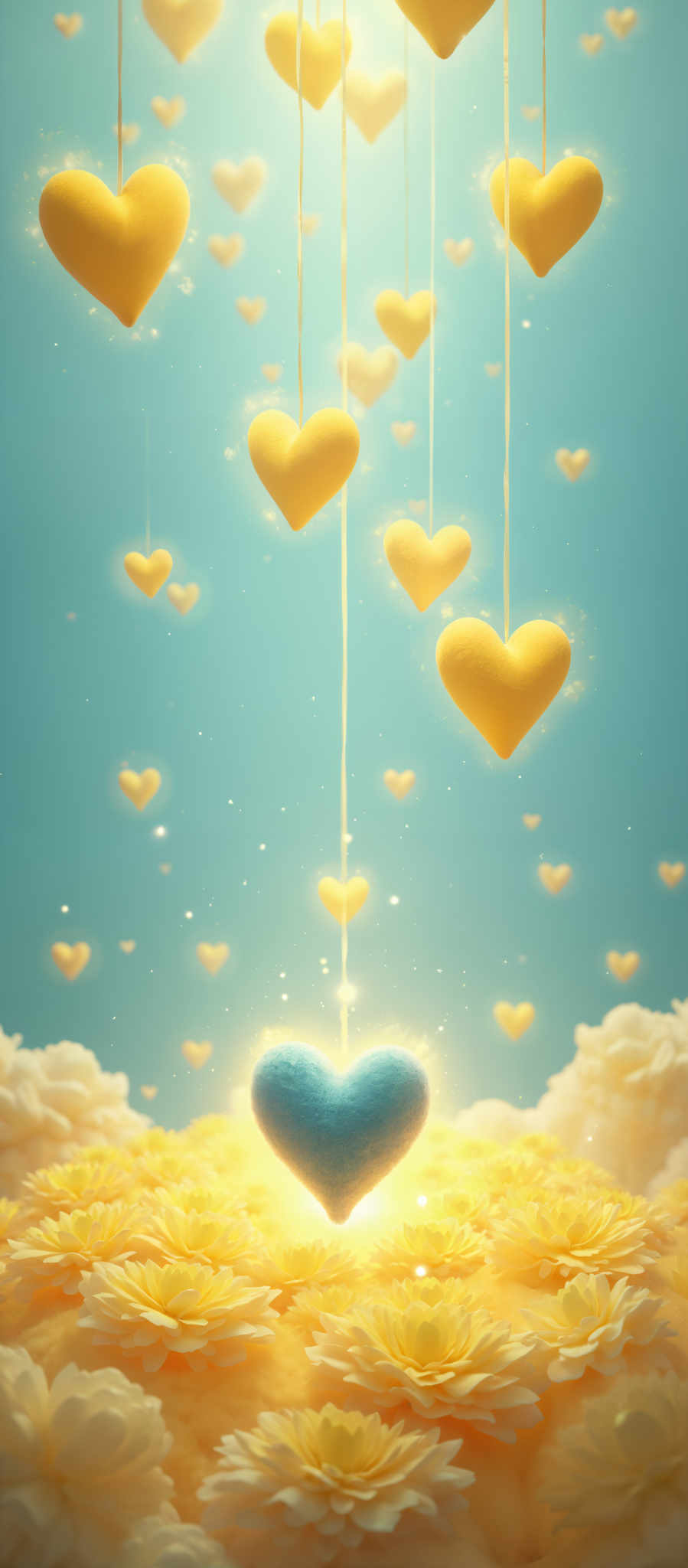 A digital illustration of hearts floating in the sky.