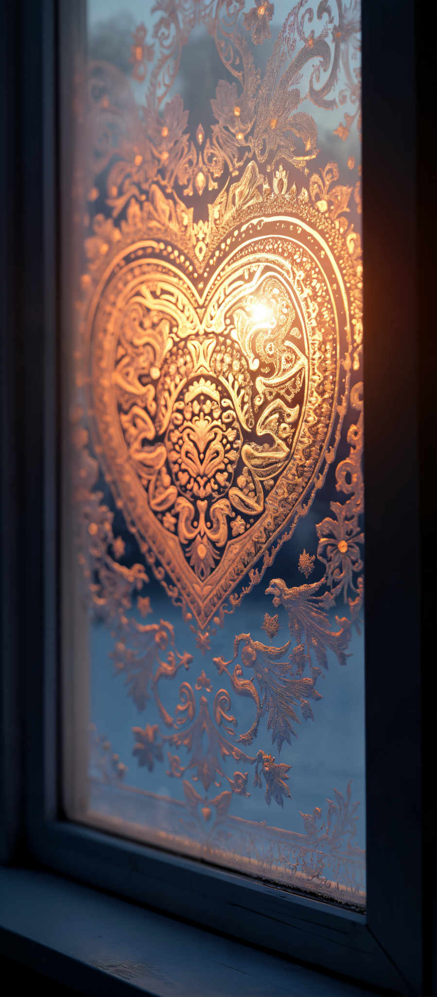 A heart-shaped design with intricate patterns and a gold color.