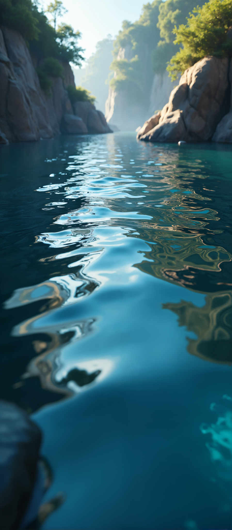 A body of water with ripples on the surface.