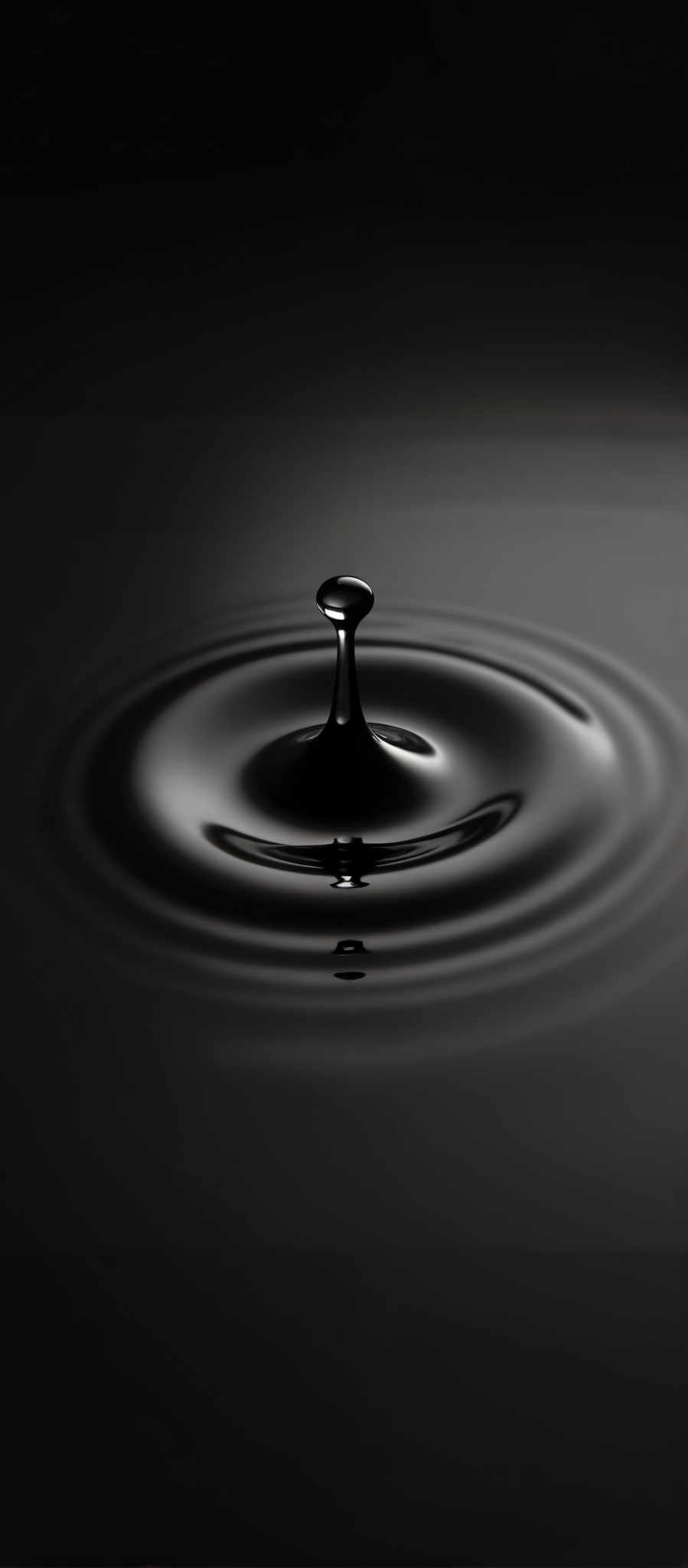 A black and white image of a water droplet with a small bubble in it.