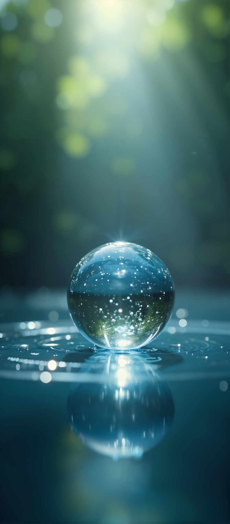 A blue glass ball with white dots on it.