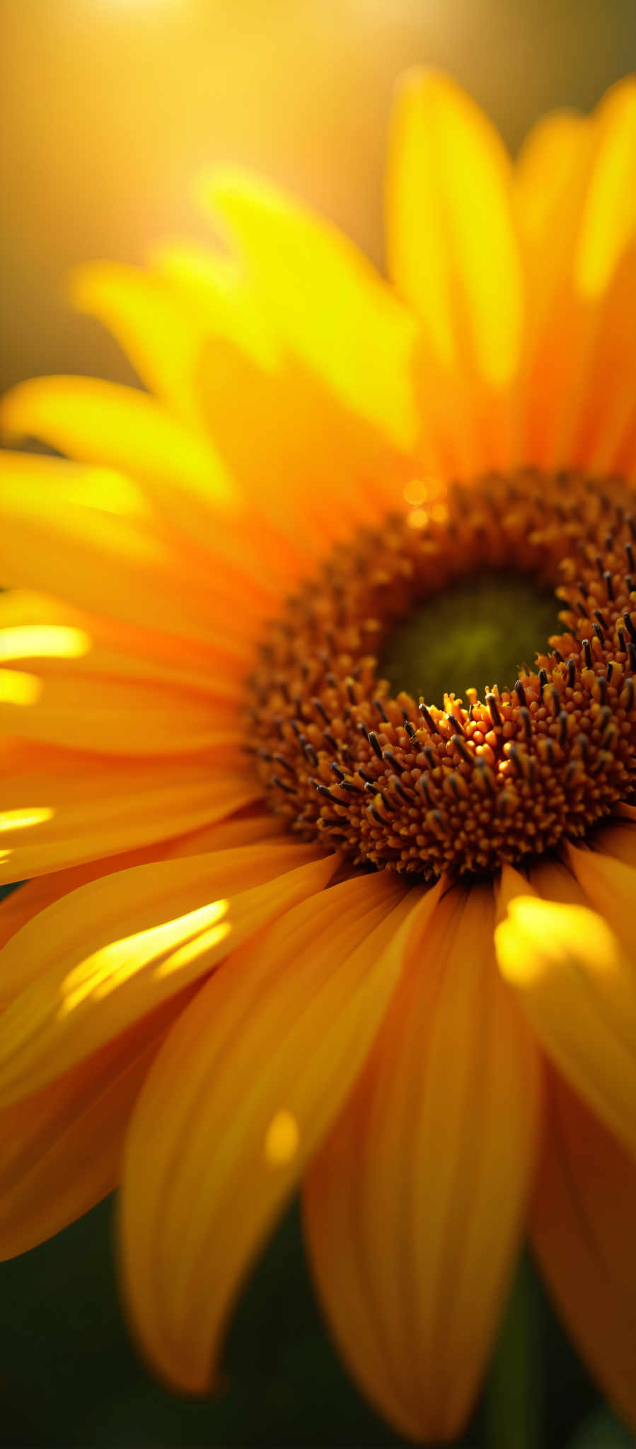 A close up of a large vibrant yellow flower with a green center. The flower is in full bloom with numerous small petals radiating out from the center.