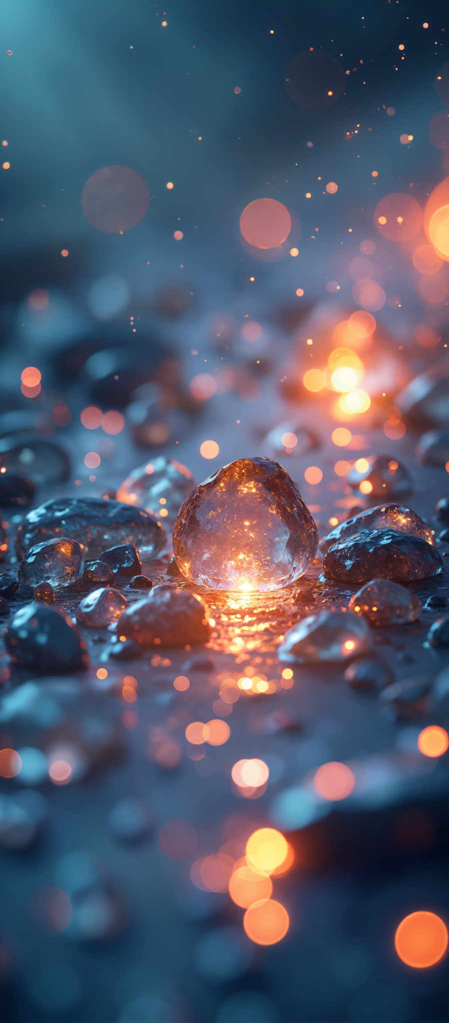 A cluster of crystal rocks with a glowing crystal in the center.