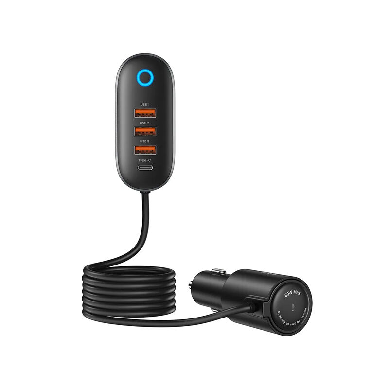 USAMS US-CC161 156W 4 USB Ports Fast Car Charger with Lighter & Cable - Black