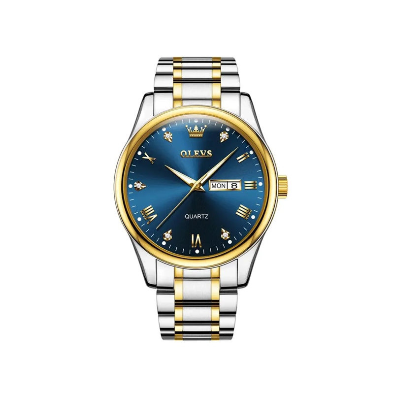 Olevs 5563G Stainless Steel Watch for Men – Silver Gold & Blue