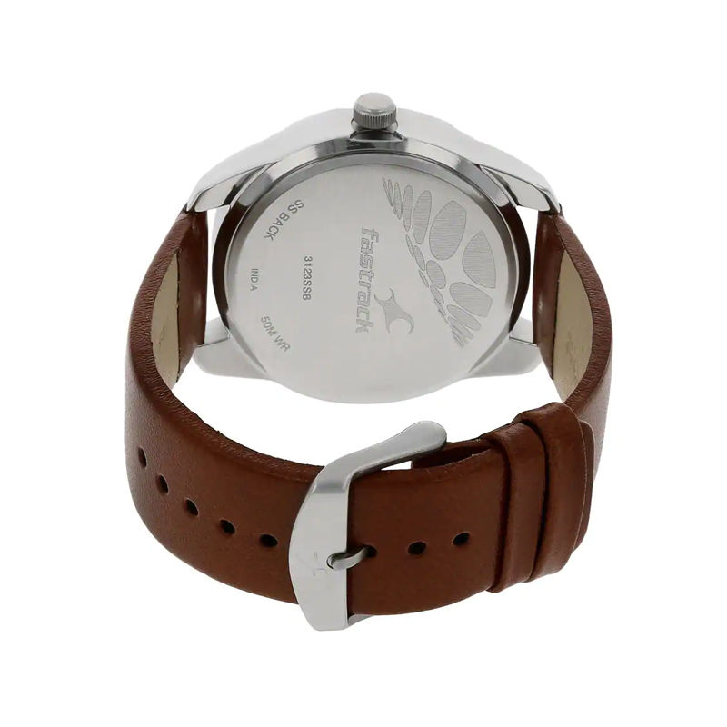 Fastrack 3123SL03 Black Dial Brown Leather Strap Men's Watch