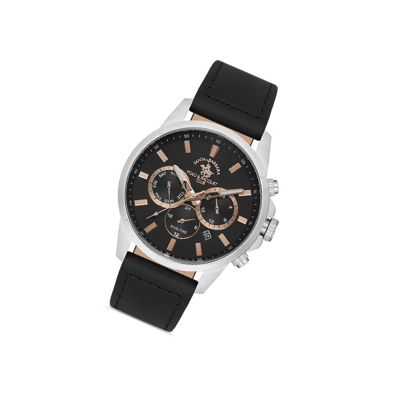 Santa Barbara Polo & Racquet Club Quartz Chronograph Leather Band Men’s Watch (SB.1.10400-1)