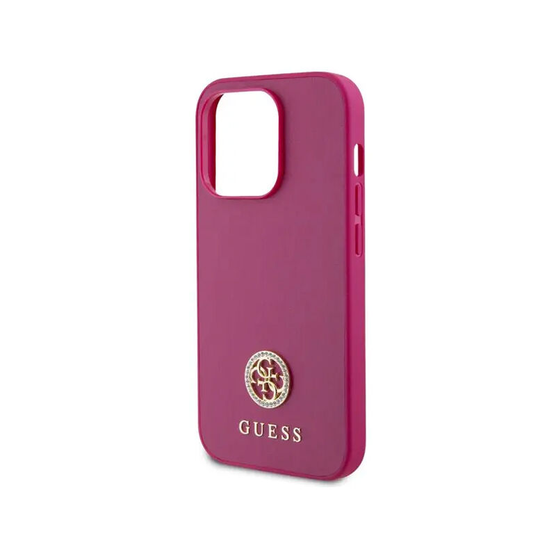 Guess 4G Metal Strass Logo PU Case for iPhone 15 Pro – Pink