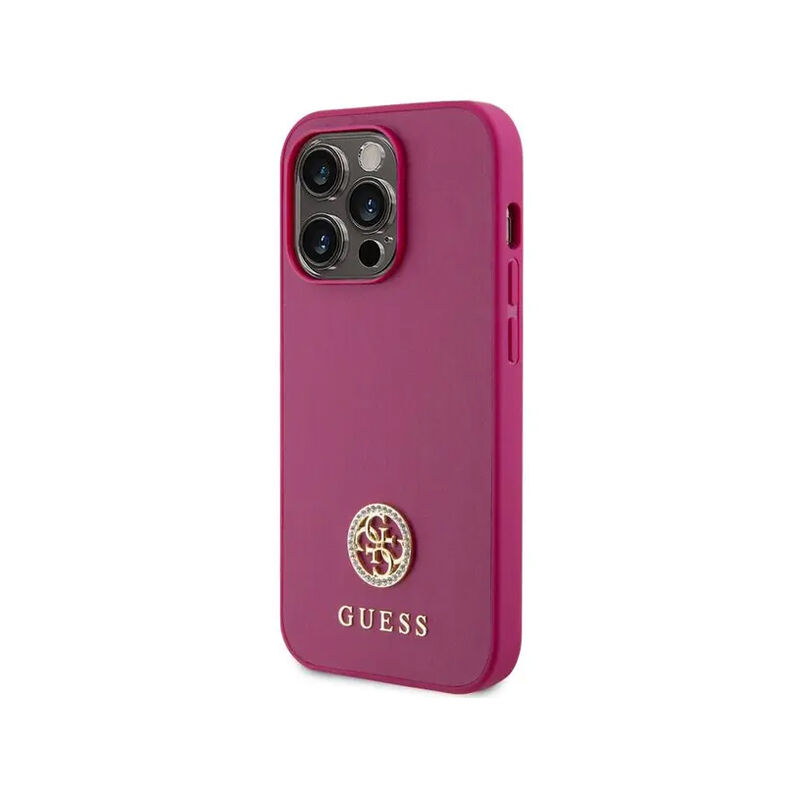 Guess 4G Metal Strass Logo PU Case for iPhone 15 Pro – Pink