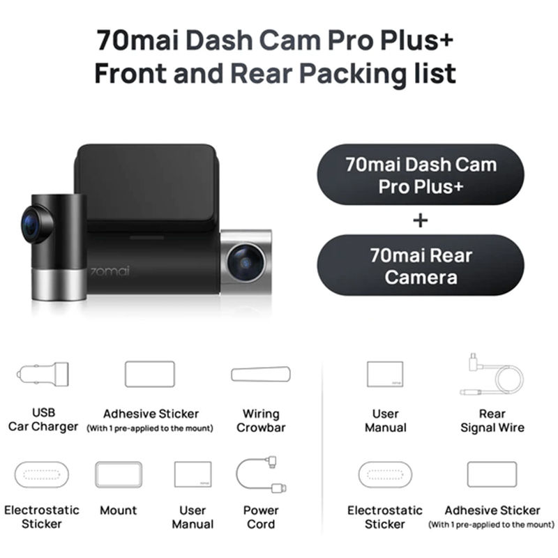 70mai Dash Cam Pro Plus+ with Rear Cam Set (A500S-1) (Global Version)