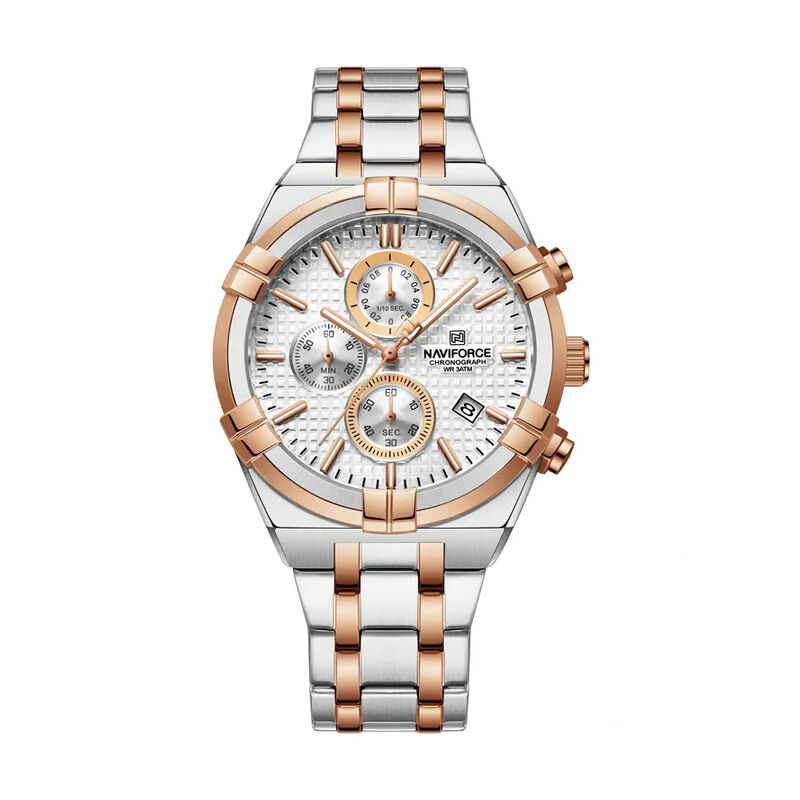 Naviforce 8042 Chronograph Stainless Steel Men’s Watch – Silver White Rose Gold