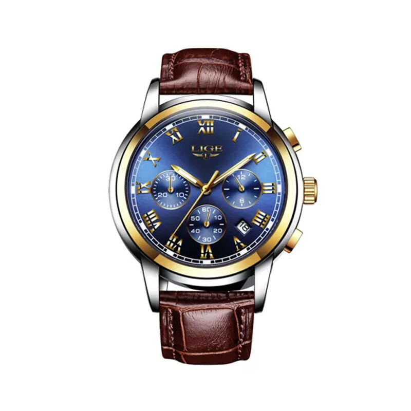 Lige 9810 Chronograph Leather Men’s Watch - Brown & Blue