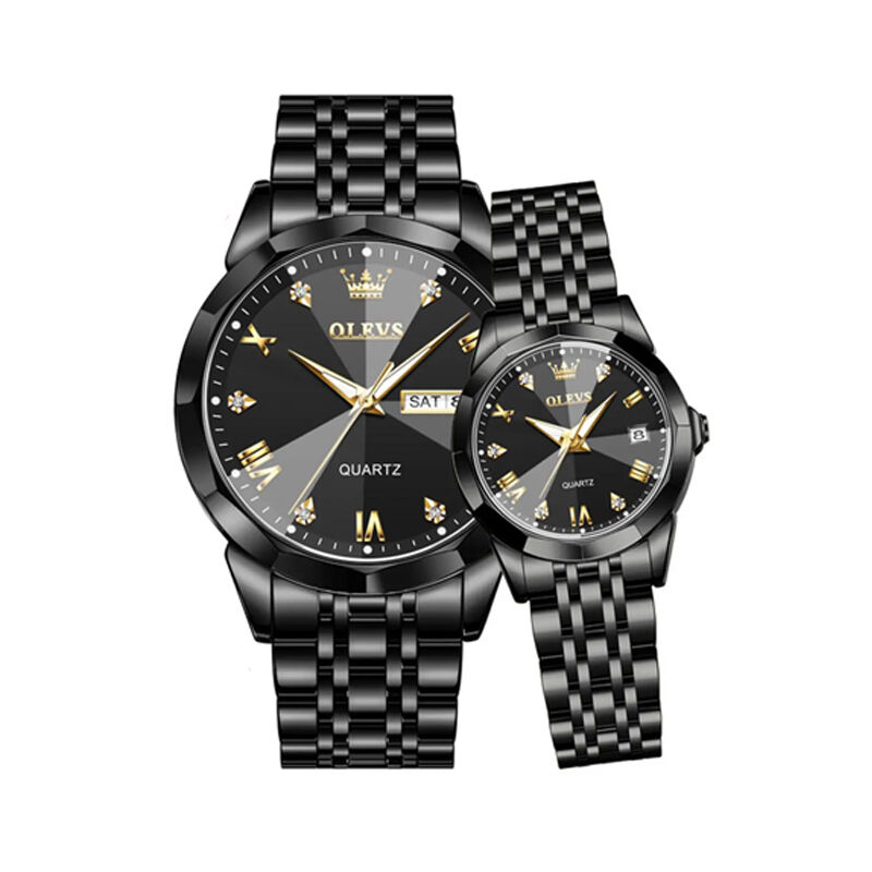 Olevs 9931 Trendy Korean Style Luminous Calendar Couple Watch - Black