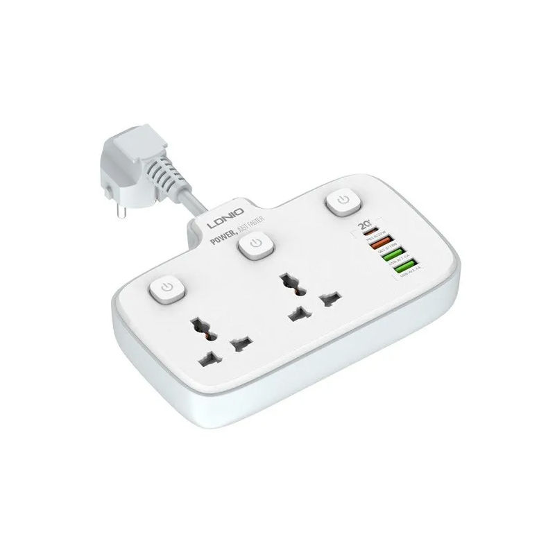 LDNIO Power Strip 2 Sockets with 20W 4x USB Ports Multiplug (SC2413)