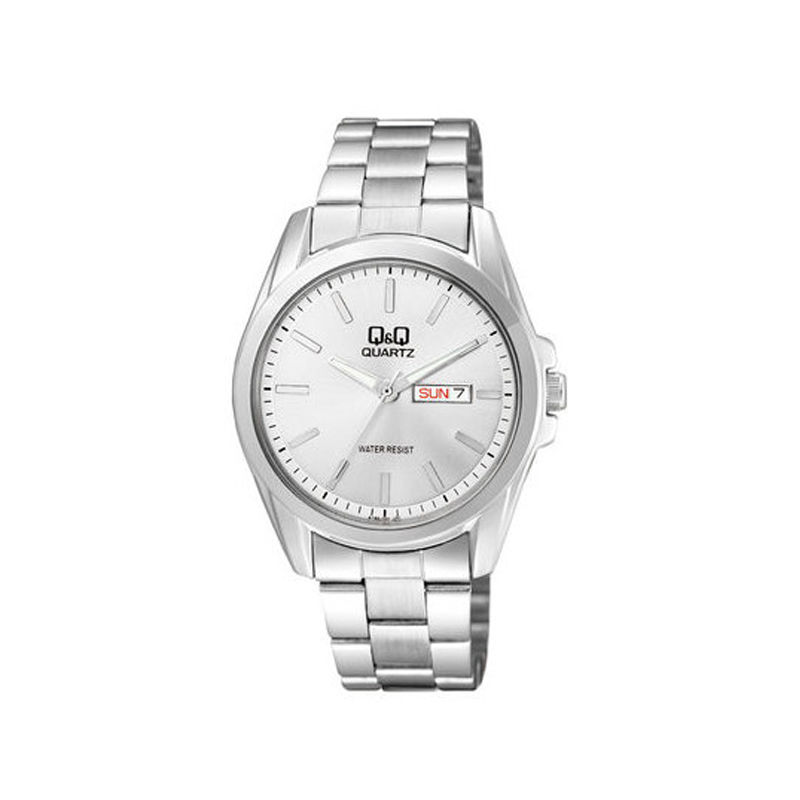 Q&Q A190-212Y Date Silver Dial Chain Watch for Men