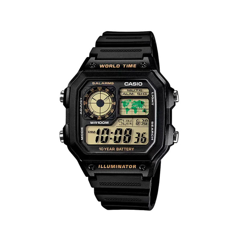 Casio AE-1200WH-1BVDF Youth World Time Digital Resin Belt Men’s Watch 